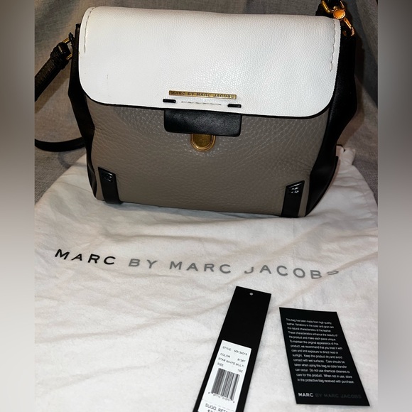 NWT MARC BY MARC JACOBS Color Block Crossbody White/Taupe/Black gold details - Picture 9 of 11